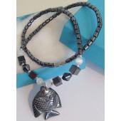 Hematite Stone Goldfish Pendant Chain Choker Fashion Necklace